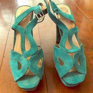 Prada knock offs, turquoise suede platform sandals